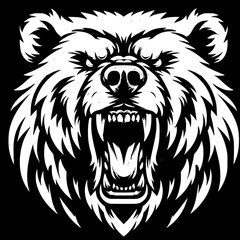 Fototapeta premium Isolated black silhouette of a wild Bear roaring head vector illustration featuring a fierce predator face for a mascot tattoo or animal wildlife symbol