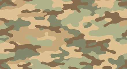 Seamless Military Camouflage Pattern Background in Tan, Olive, and Brown Tactical Colors © Jsu