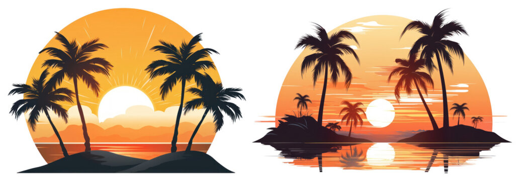 PNG Tropical sunset island silhouettes on transparent background