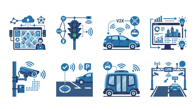 Smart City and Intelligent Transportation System Icons Set