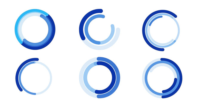 Set of Blue Circular Loading Progress Bar Icons for UI UX Web Design