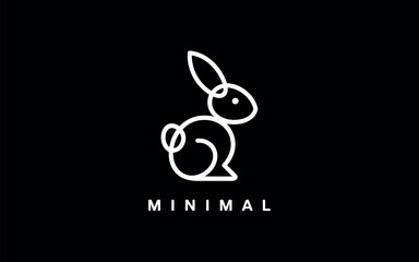 Fototapeta premium Minimalist white rabbit logo icon isolated on black background vector illustration design