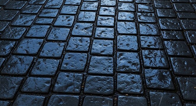 Wet Cobblestone Pavement Texture with Reflective Surface.