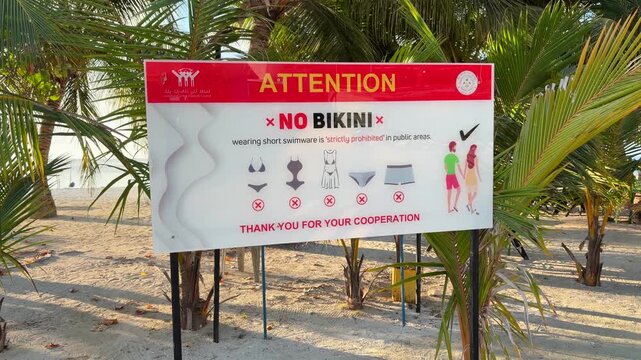 Maafushi Island Signboard Maldives Local Island Travel Destination no bikini allowed