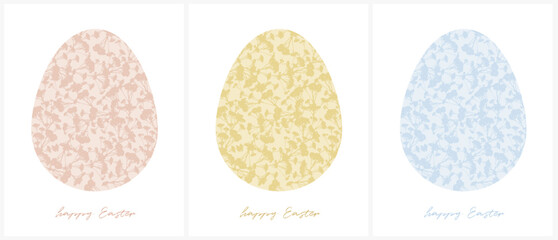 Happy Easter Vector Cards. Cute Eggs in 3 Diferent Colors Isolated on a White Background. Pink,Blue and Yellow Eggs with and Drawn Floral Ornament Inside. Easter Illustrations for Card.