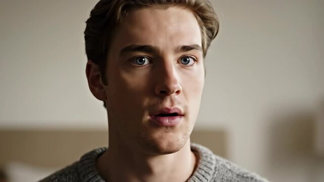 Shocked young man with mouth open in disbelief close-up portrait