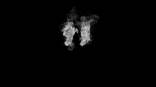 Smoking double quotation mark symbol with realistic white smoke. Abstract punctuation animation for typography, text, dialogue, quotes, titles and motion graphics. Seamless loop in 4K, alpha channel.