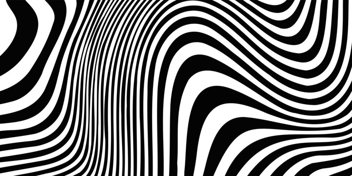 Abstract Black and White Wavy Lines Background with Optical Flow Pattern. Modern creative trendy design in vector illustration