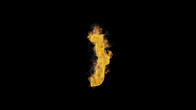 Burning closing curly bracket } symbol with realistic flames and smoke. Fiery punctuation animation for coding, programming, typography, titles and motion graphics. Seamless loop in 4K, alpha channel.