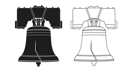 Two depictions of the liberty bell one black and one white silhouette © MDHOJAIFA