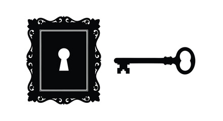 Antique key and ornate frame with keyhole a striking silhouette © MDHOJAIFA