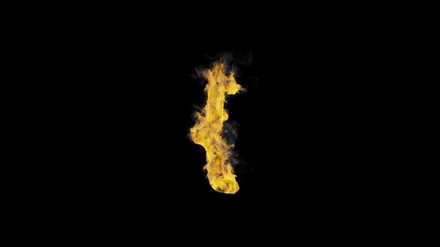 Burning opening curly bracket { symbol with realistic flames and smoke. Fiery punctuation animation for coding, programming, typography, titles and motion graphics. Seamless loop in 4K, alpha channel.
