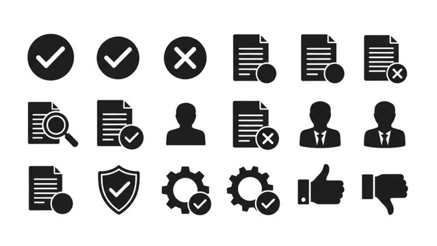Vector icon sheet features various document and checklist symbols.