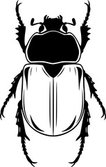Fototapeta premium Vector black silhouette of a scarab beetle isolated on a white background.