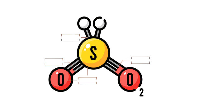Sulfur Dioxide Molecule Structure, Chemical Formula SO2, 3D Render Illustration of Scientific Concept, Educational Chemistry Graphic