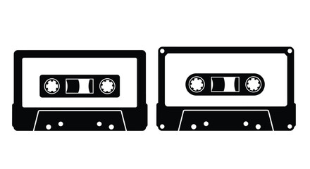Naklejka premium Two vintage audio cassettes presented in a striking black silhouette