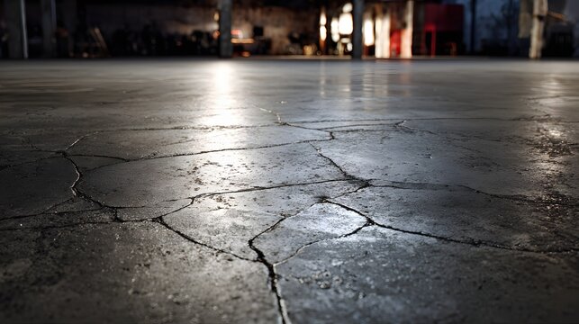 Old industrial concrete floor with cracks and worn texture.