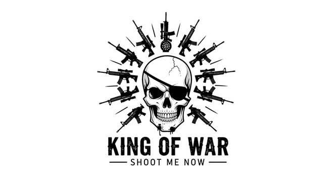 Tactical Skull with Eyepatch and Assault Rifles Vector Illustration, King of War Military Emblem Design
