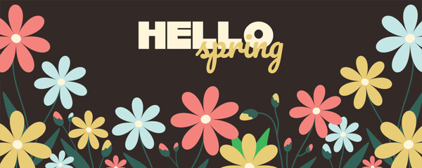 Spring cutest card or poster, backgraund, for the spring holiday with wildflowers. Floral art template for Womens Day March 8, Easter, birthday and Mothers Day © Iuliana