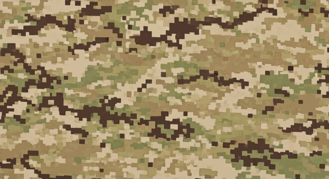 Digital Camouflage Pattern Fabric Texture, Military Pixelated Woodland Camo Background for Tactical Gear, Army Uniform and Hunting Apparel Design