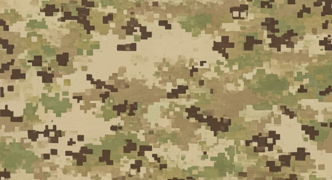 Digital Camouflage Fabric Texture Background, Pixelated Military Pattern for Tactical Gear, Outdoor Apparel, and Gaming Designs