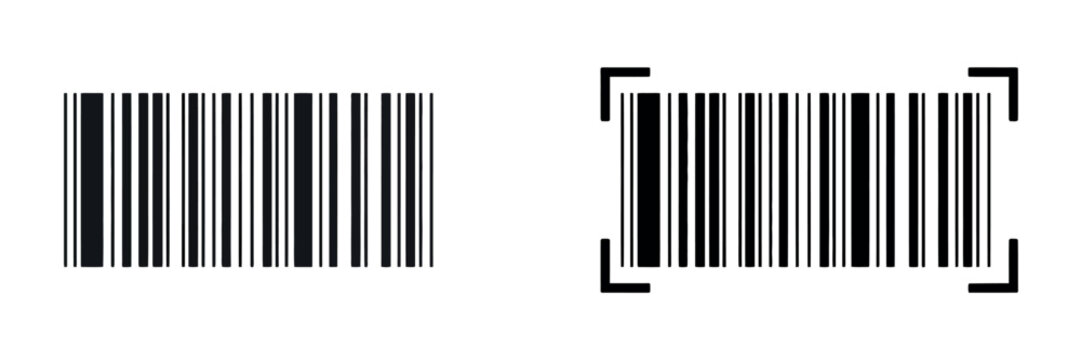 Barcode icon vector illustration featuring simple fake bar code design for web interface, product distribution, scanning, and retail system, isolated on white background