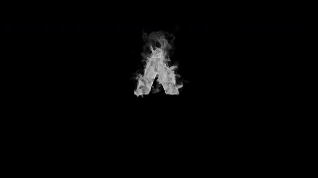 Smoking caret ^ symbol with realistic white smoke on transparent background. Smoky punctuation animation for coding, math, typography, titles and motion graphics. Seamless loop in 4K, alpha channel.