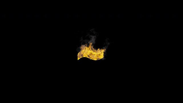 Burning tilde ~ symbol with realistic flames and smoke on transparent background. Fiery punctuation animation for coding,math, typography, titles and motion graphics.Seamless loop in 4K, alpha channel