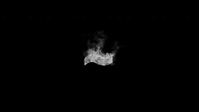 Smoking tilde ~ symbol with realistic white smoke on transparent background. Smoky punctuation animation for typography, coding, math, titles and motion graphics. Seamless loop in 4K, alpha channel.