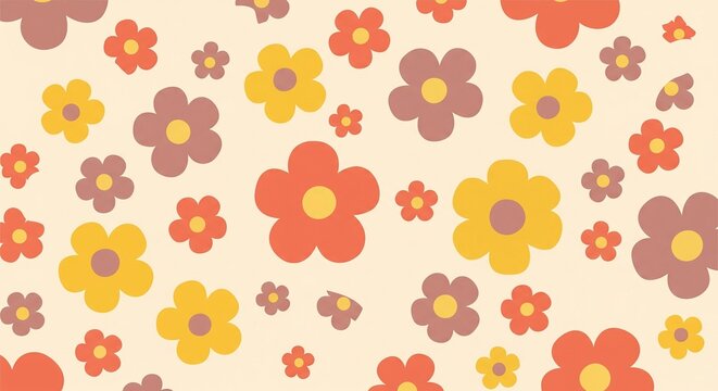 Retro Floral Pattern Vector Illustration, Vintage 70s Style Background for Graphic Design and Decor