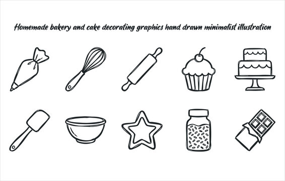Homemade bakery and cake decorating graphics hand drawn minimalist illustration