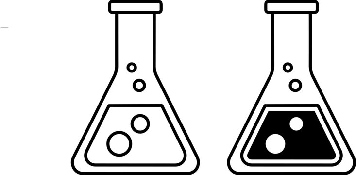 Comparison of empty and filled laboratory erlenmeyer flasks with liquid contents
