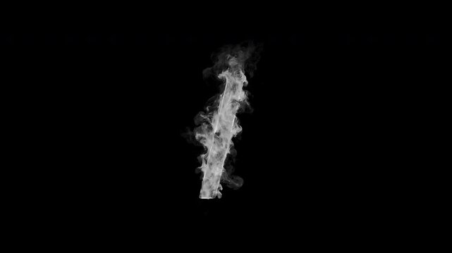 Smoking slash / symbol with realistic white smoke on transparent background. Smoky punctuation animation for typography, coding, titles and motion graphics. Seamless loop in 4K with alpha channel.
