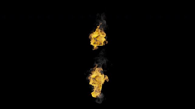 Burning semicolon ; symbol with realistic flames and smoke. Fiery punctuation animation for typography, coding, titles, text design and motion graphics. Seamless loop in 4K with alpha channel.