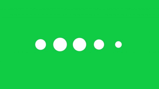 Five Dots Loading Loop Animation - White Circles Buffering Isolated On Green Background