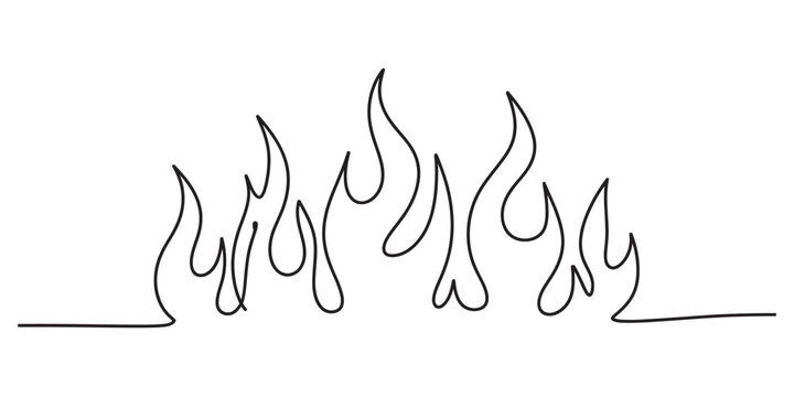 A continuous single line drawing of stylized fire flames on a plain white background for design