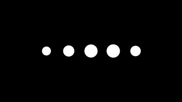 Five Dots Loading Loop Animation - White Circles Buffering On Isolated Black Background