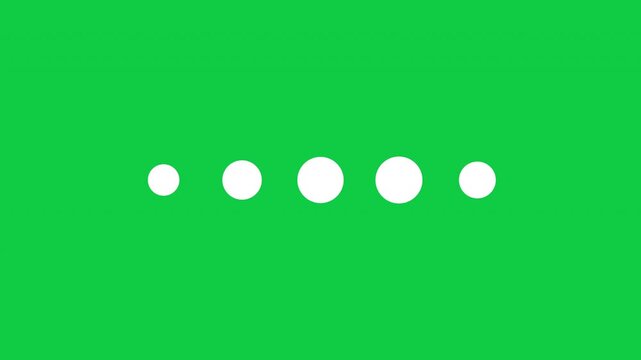 Five Dots Loading Loop Animation - White Circles Buffering On Isolated Green Background