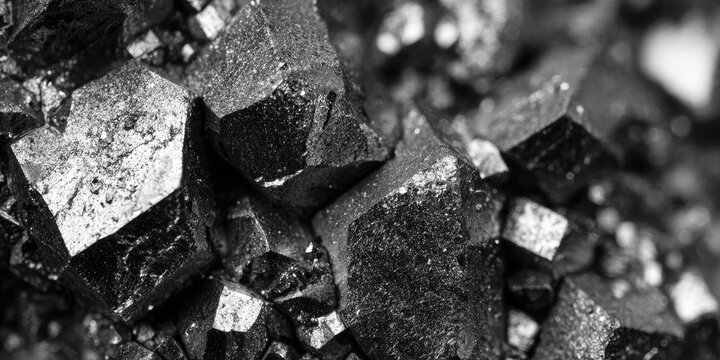 Close-up monochrome of crystalline rock formations with reflective surfaces and angular shapes