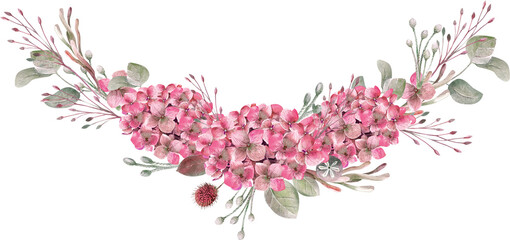 Watercolor garland of pink flowers © milavas