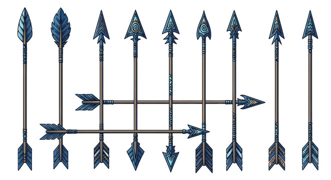 Decorative Tribal Arrows Collection, Boho Style, Isolated on White Background