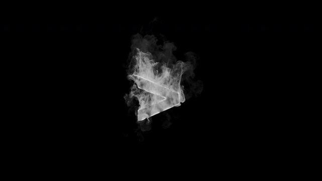 Smoky greater than sign > with realistic white smoke on transparent background. Seamless loop 4K animation for coding, overlays and motion graphics.