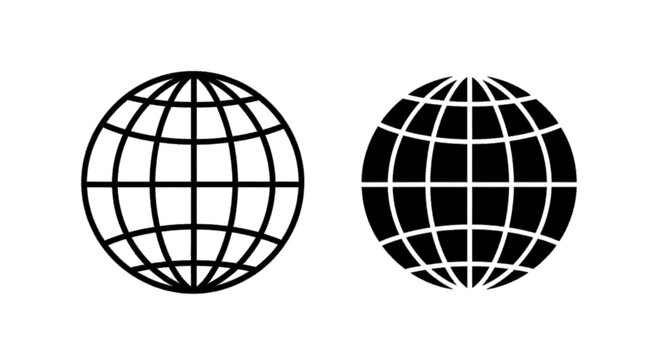 Vector illustration of set of globe icons with latitude and longitude lines on a transparent background