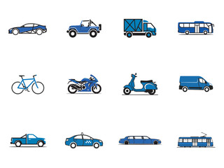 Naklejka premium flat design vector set of various transportation vehicles isolated on white background