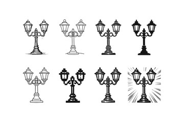 Fototapeta premium Collection of diverse street lamp illustrations in various artistic styles