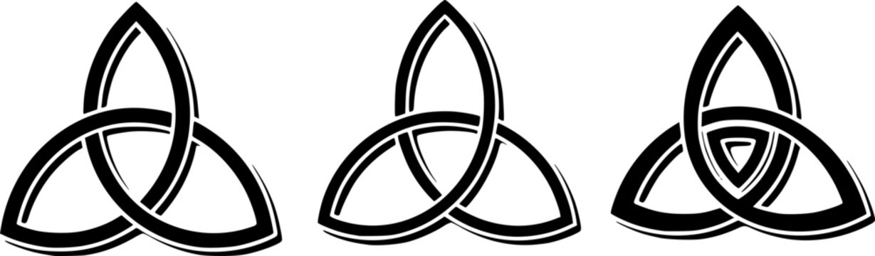 Vector set of three Celtic trinity knots isolated on a white background.