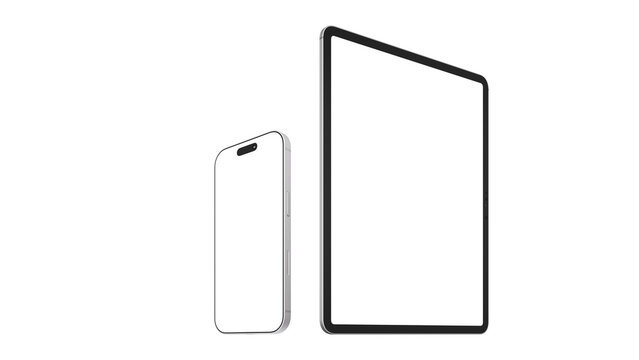 White vertical tablet and phone on an isolated background with a transparent screen for web and app UI design.