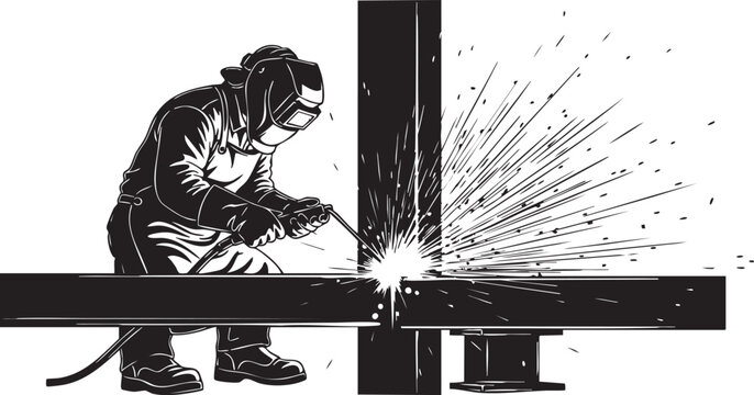 A man welding a piece of metal isolated on transparent background, Vector