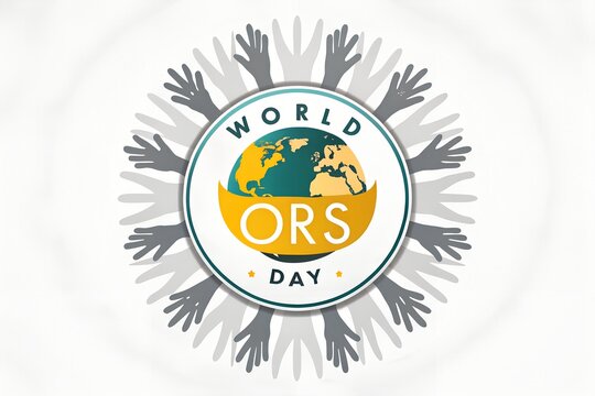 Concept graphic symbolizing global awareness and support for World Oral Rehydration Solution Day featuring hands reaching toward an earth emblem representing essential medical outreach.