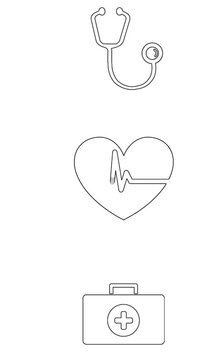Vertical video: Heart icon pulsing on white with animating pulse along ECG line for medical use